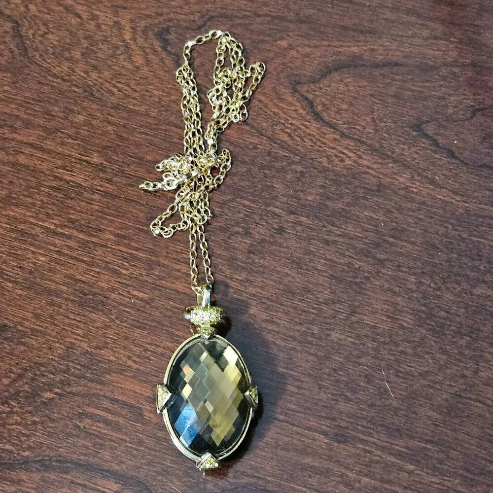 RARE MONICA RICH KOSANN QUARTZ YELLOW DIAMOND 18K CHARM LOCKET PENDANT NECKLACE